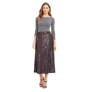 Mossimo Gray & Rose Gold Brown Sequin Midi A-line Skirt Size XS